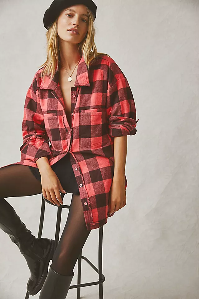 So Long Summer Plaid Top Bright Pink Combo