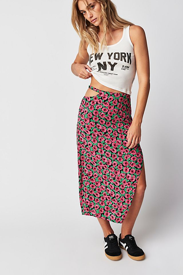 For Love & Lemons Barolo Midi Skirt Red