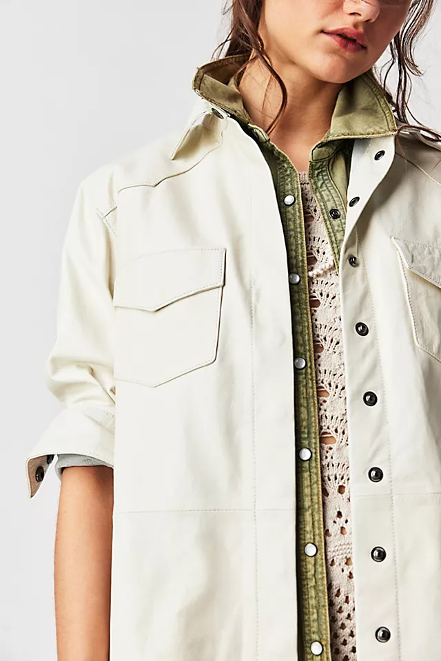 OneTeaspoon Aria Leather Oversized Shacket Old White