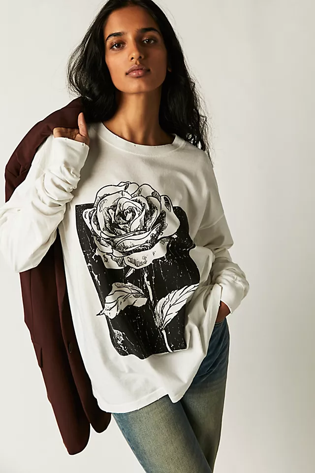 Rose Stem Long Sleeve Vintage White