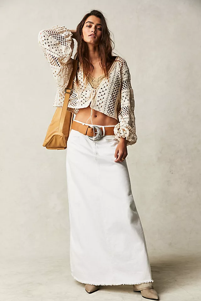 Come As You Are Denim Maxi Skirt Daisy White