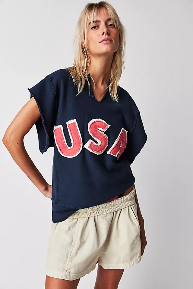 Tricia Fix USA Short Sleeve Sweatshirt Navy