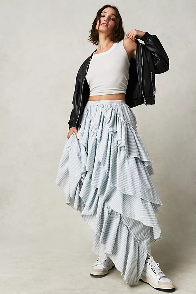 Rock The Runway Maxi Skirt Sky Blue Combo