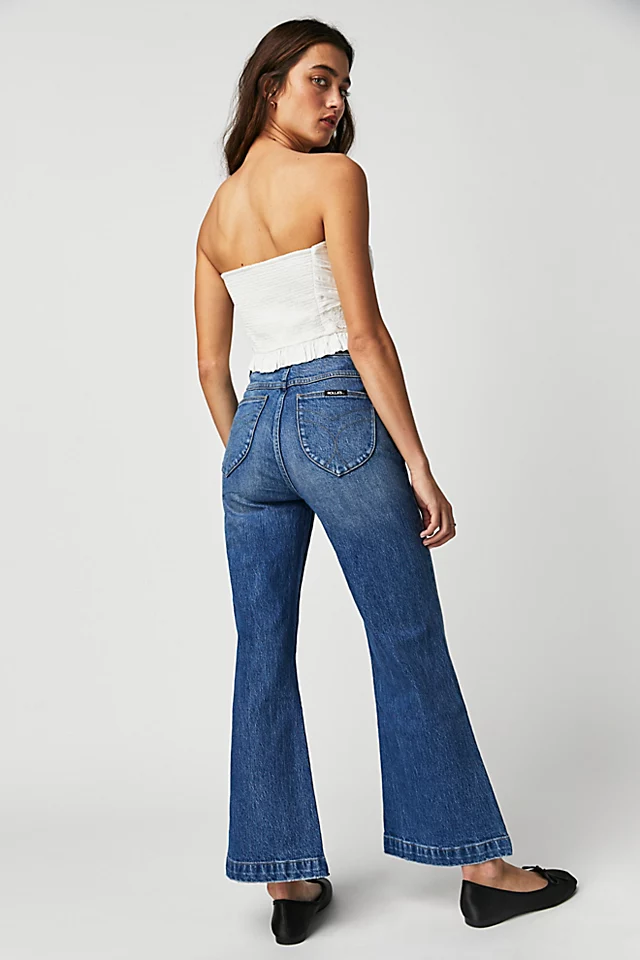 Rolla's East Coast Crop Flare Jeans Organic Mid Blue