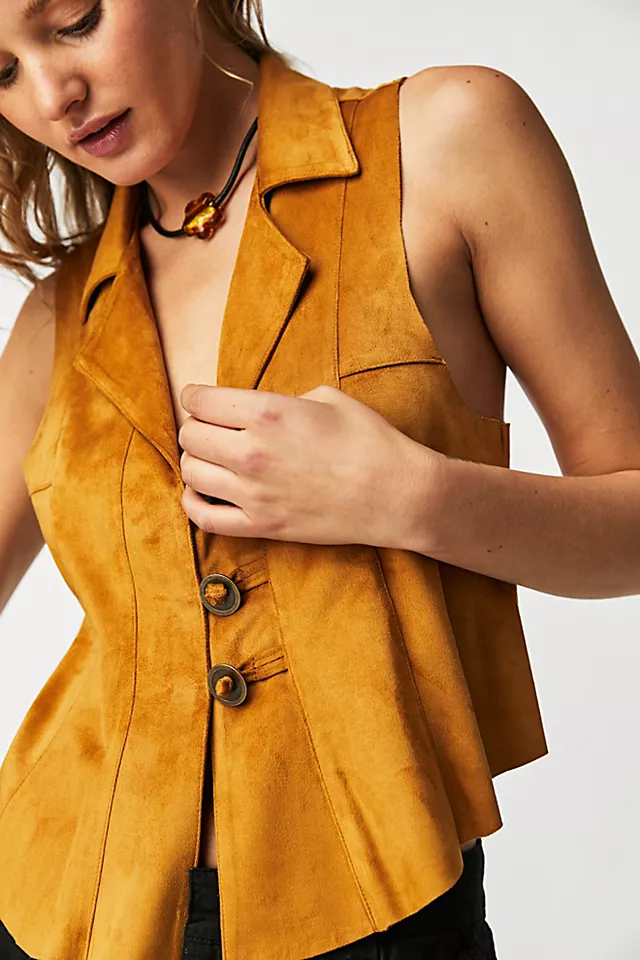 Lacey Vegan Suede Vest Golden Brown