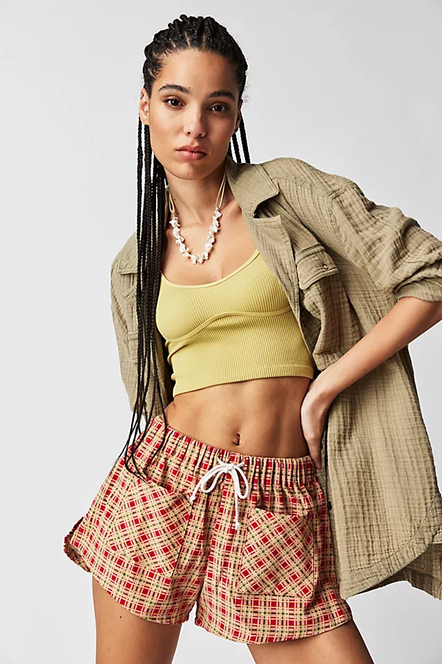 Carleen Plaid Pull-On Shorts Plaid Micro Cord