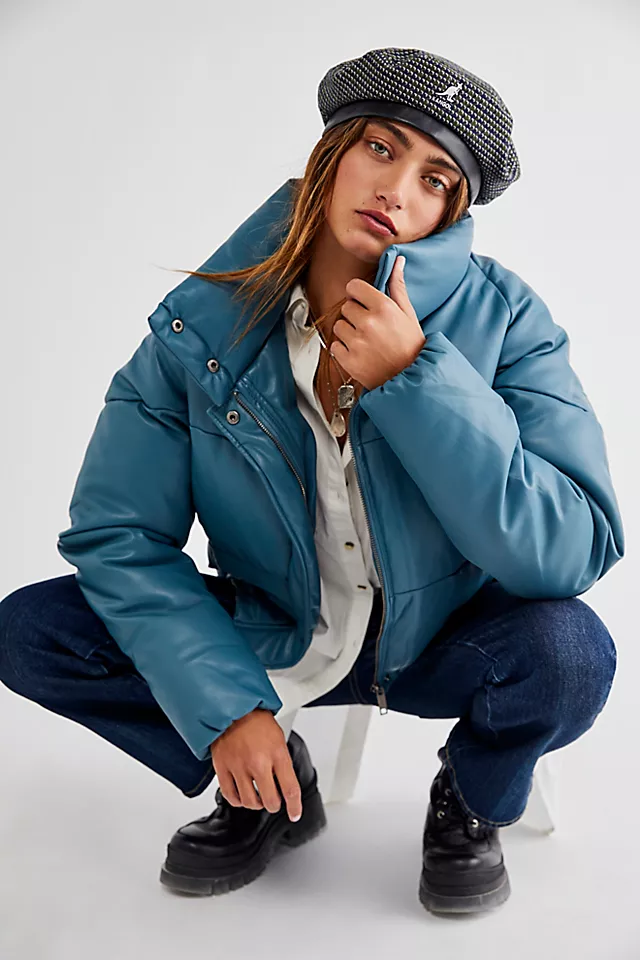 Jemma Vegan Puffer Jacket Stone Blue