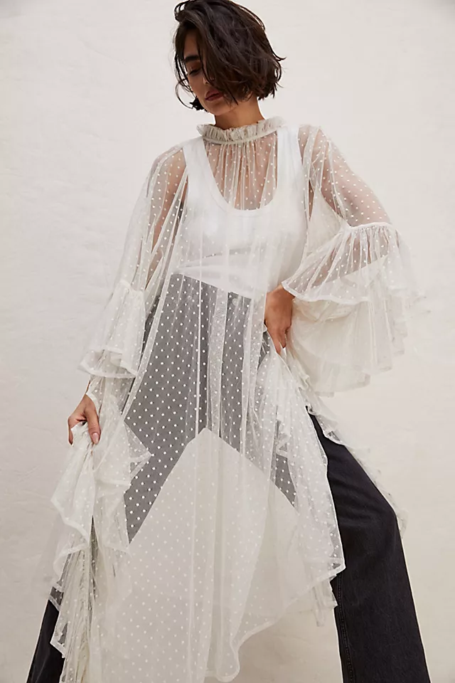 Swiss Dot Ruffle Kaftan Ivory