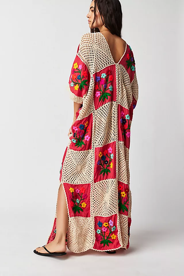 Love Story Crochet Kaftan Fuchsia