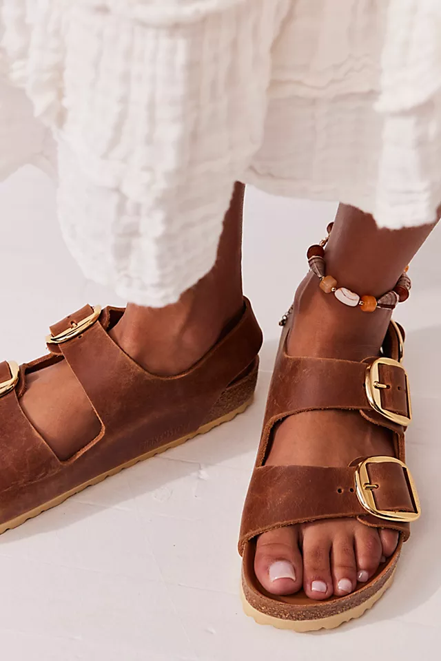 Birkenstock Milano Big Buckle Sandals Cognac Oiled Leather