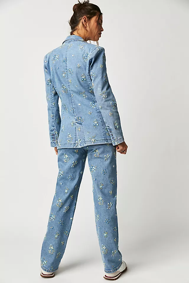 Driftwood Denim Embroidered Suit Set Nola Sky
