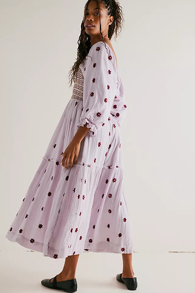 Dahlia Embroidered Maxi Dress Frost Lavender Combo
