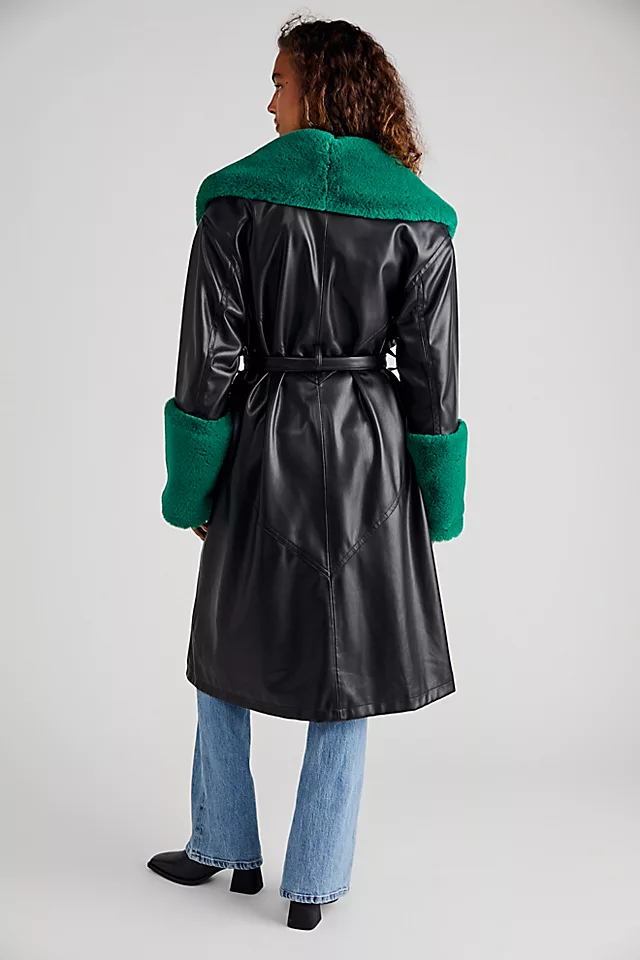 Bailey Vegan Leather Coat Black / Green