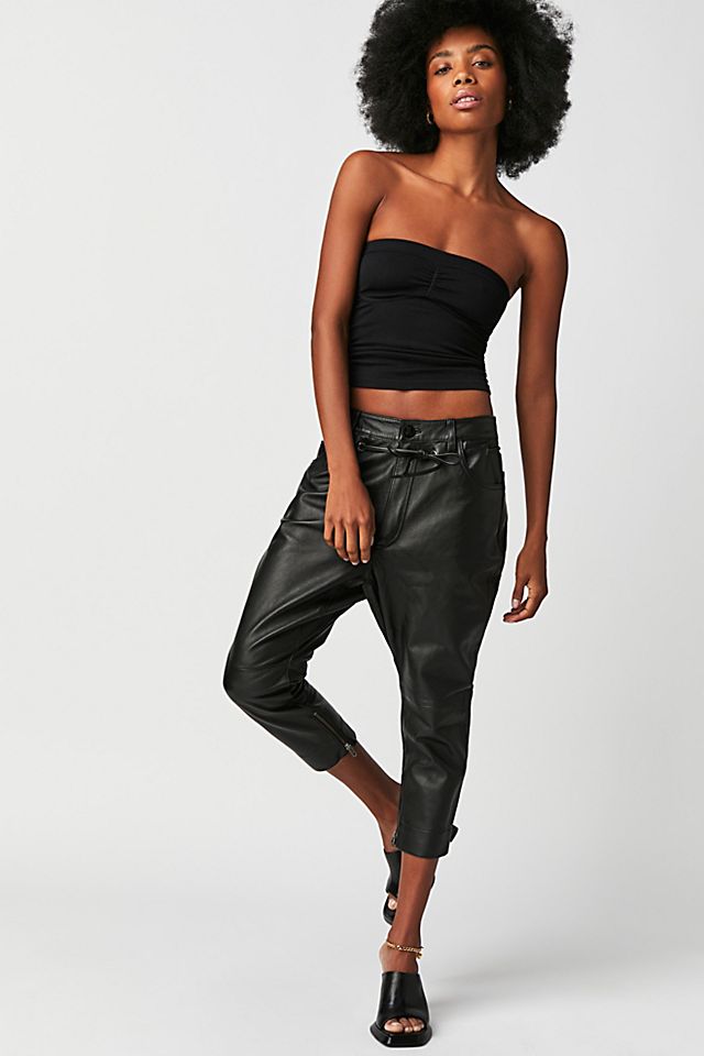 OneTeaspoon Brooklyn Cropped Leather Pants Black / Black