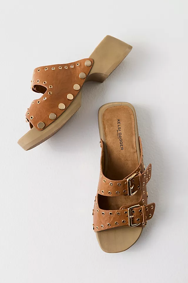 Tory Buckle Clogs Tan