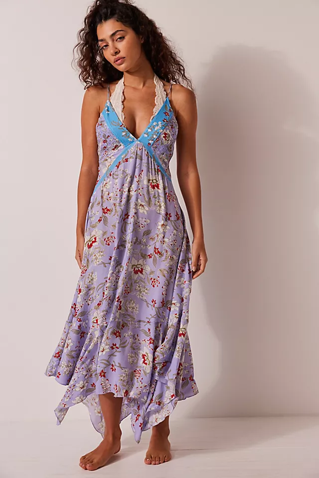 There She Goes Printed Maxi Slip Sky Blue