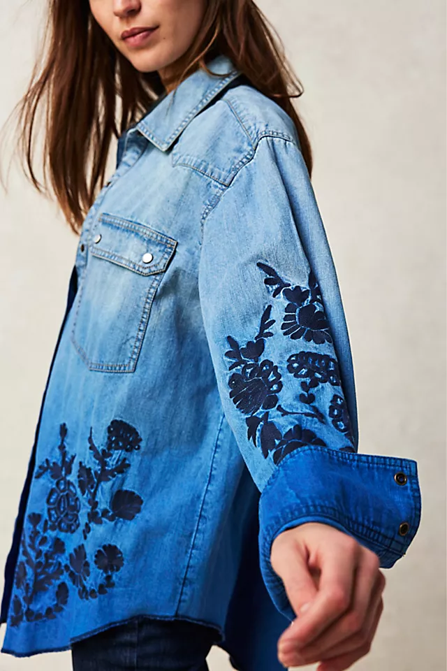 Deep Sea Embroidered Shirt Ombre Wash