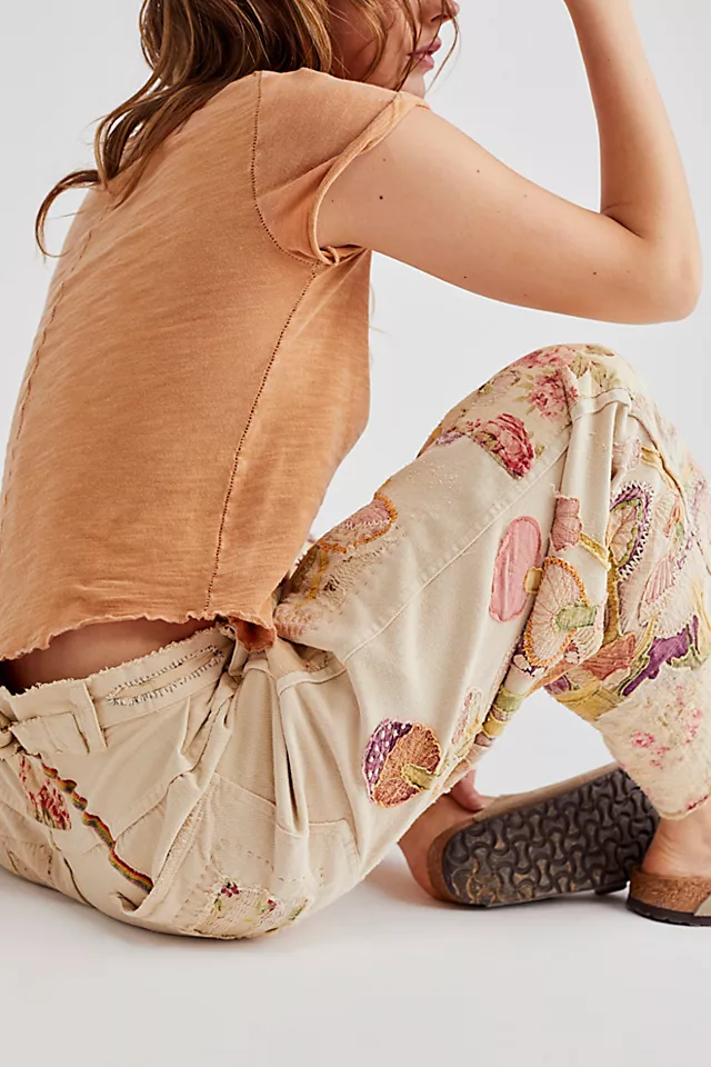 Magnolia Pearl Moon Embroidered Jeans Ivory