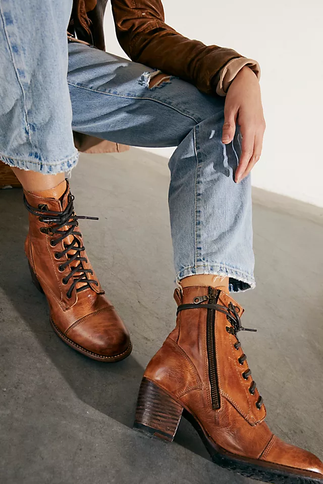 Brooklyn Lace Up Ankle Boots Tan Rustic