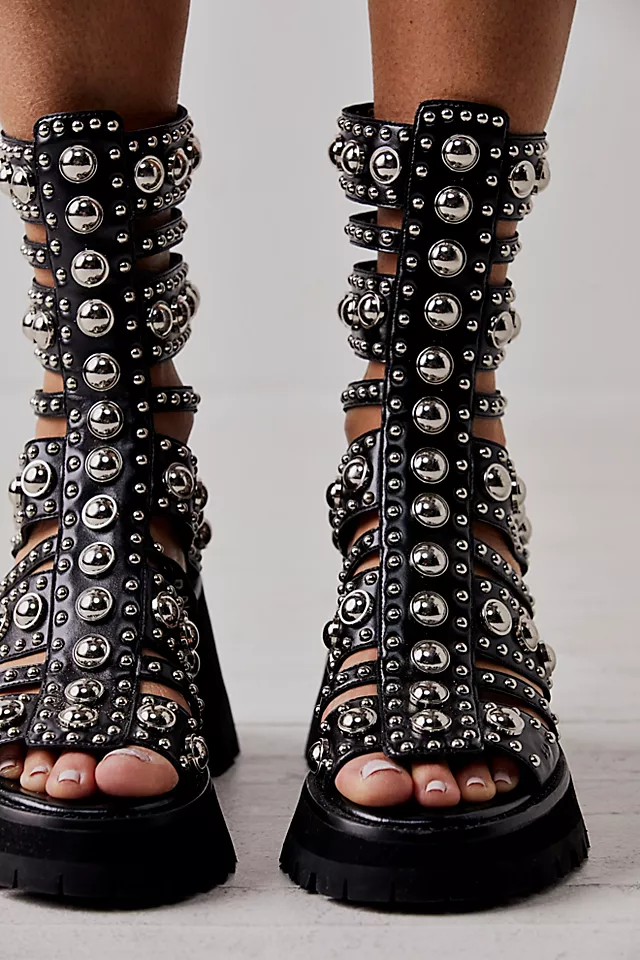 Siren Studded Gladiator Sandals Black / Silver