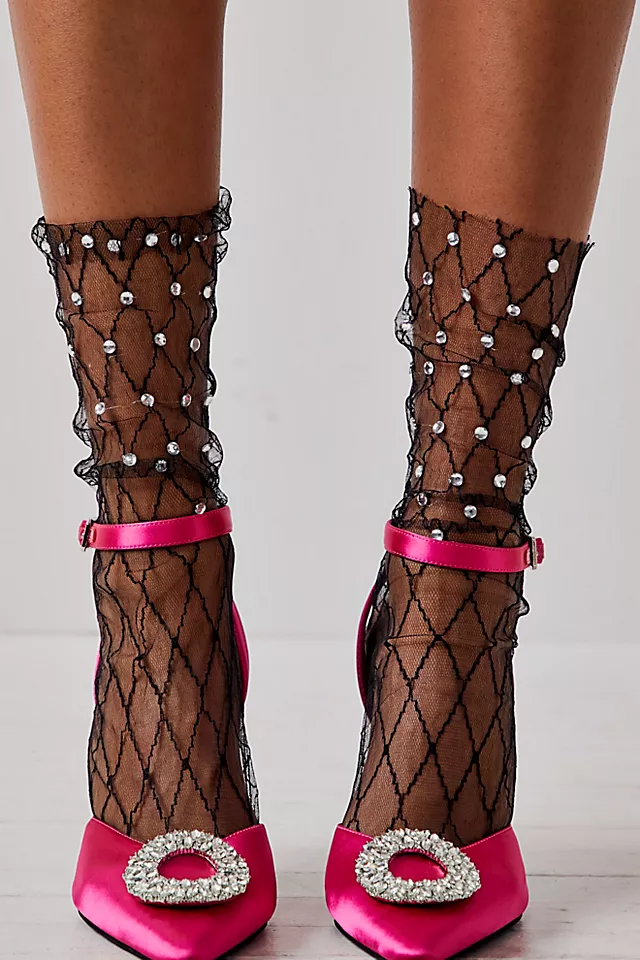 Diamonds And Pearls Sheer Socks Black