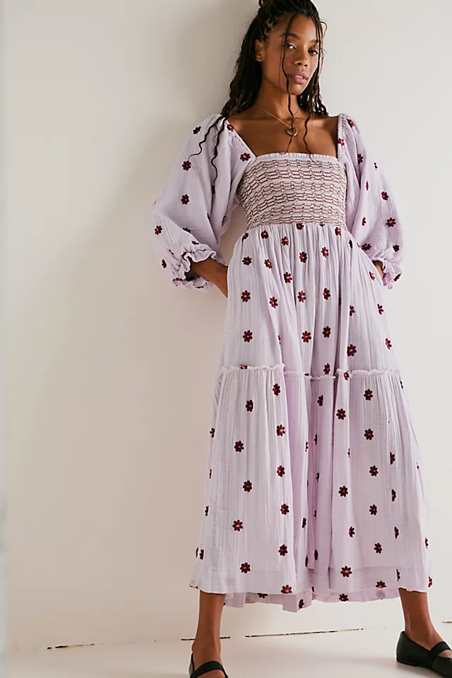 Dahlia Embroidered Maxi Dress Frost Lavender Combo