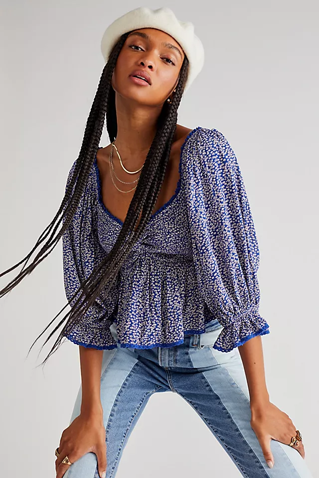 Brittnee Printed Top Blue Combo