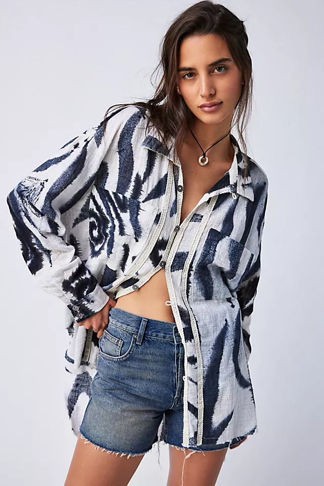 OneTeaspoon Runaway Muslin Longline Shirt Warped