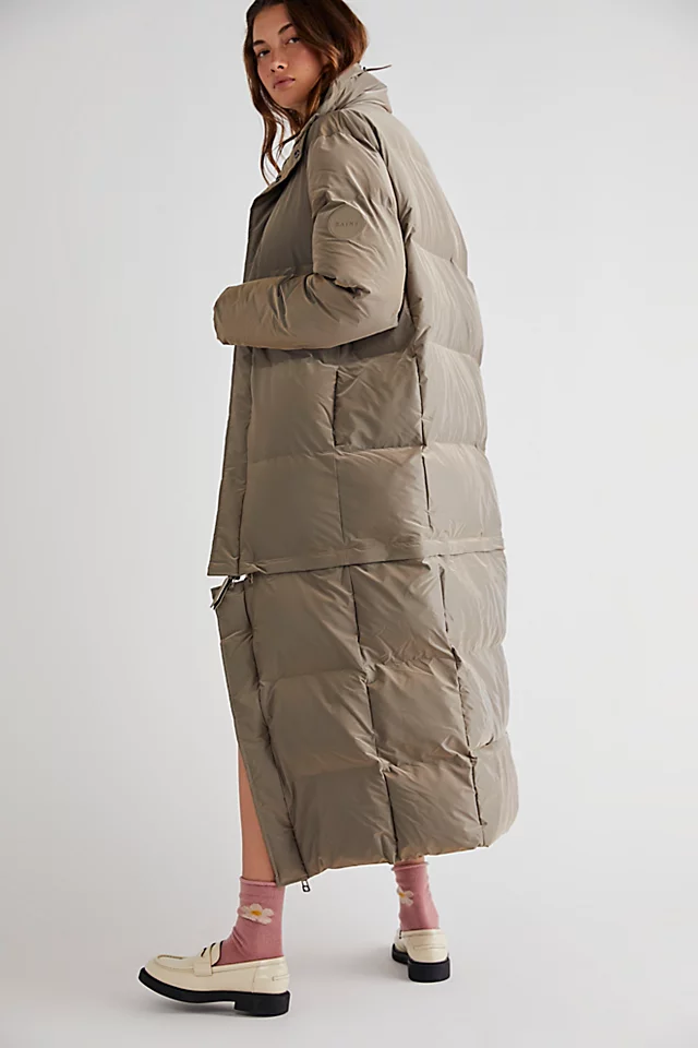 Extra Long Puffer Coat Velvet Taupe