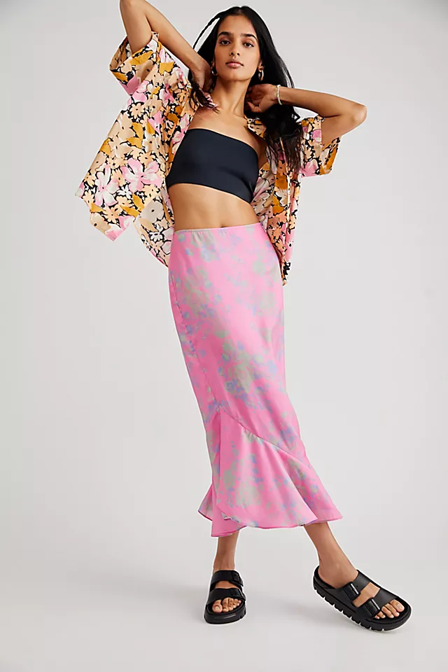 Everything's Rosie Midi Skirt Pink Combo