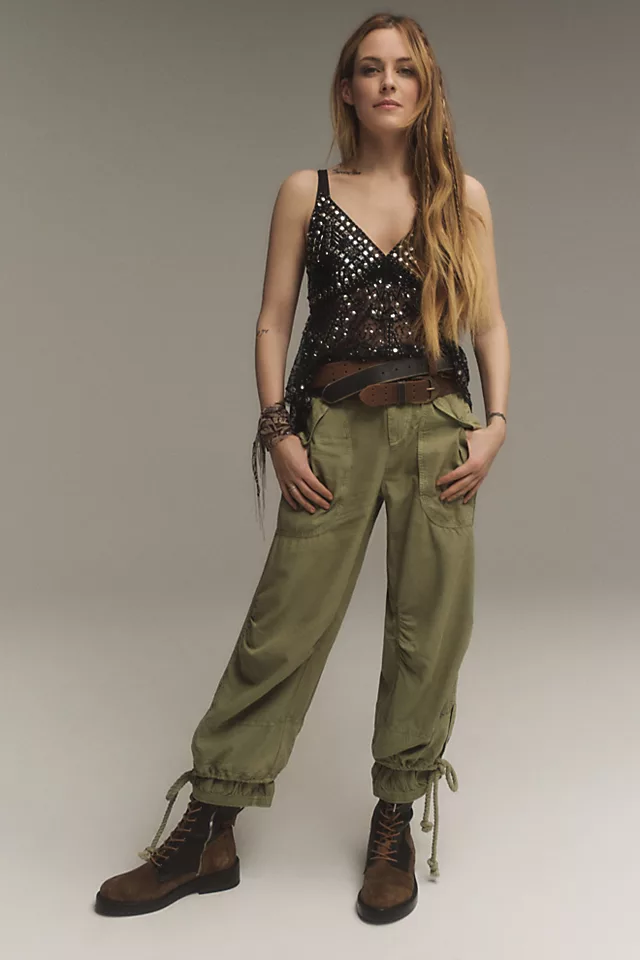 Big Blooms Parachute Pants Mosstone