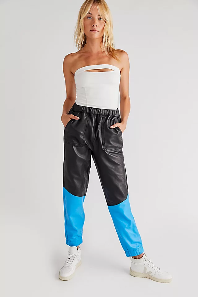 OneTeaspoon Stand By Leather Track Pants Black / Blue