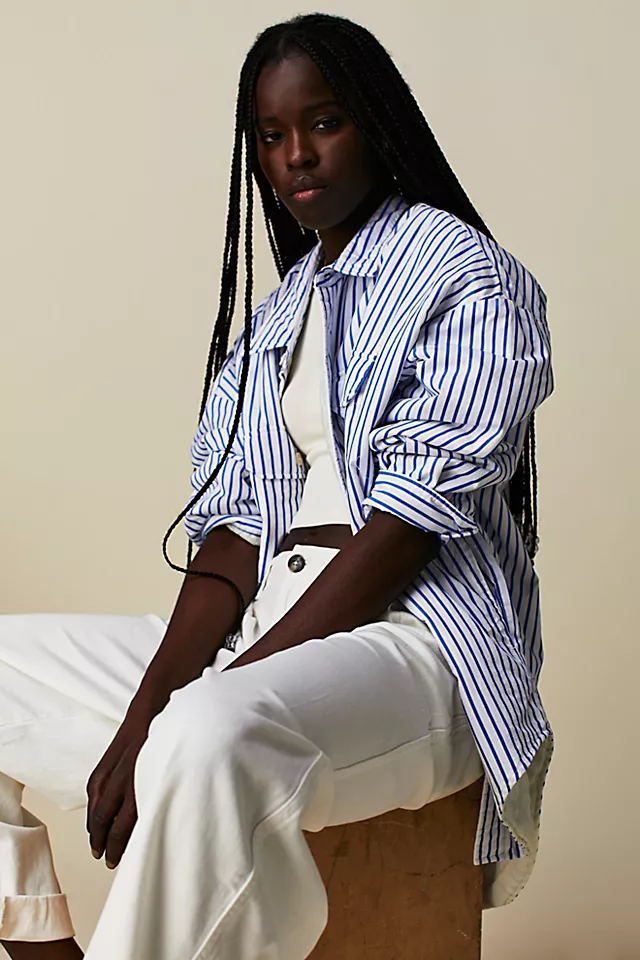 Denimist CPO Shirt Jacket Blue Wide Stripe