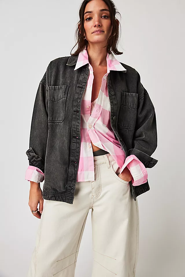 Denimist Cropped Buttondown Shirt Pink Gingham