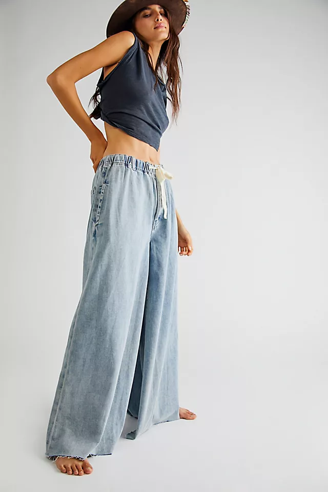 Clover Wide-Leg Solid Pants Whimsy Blue