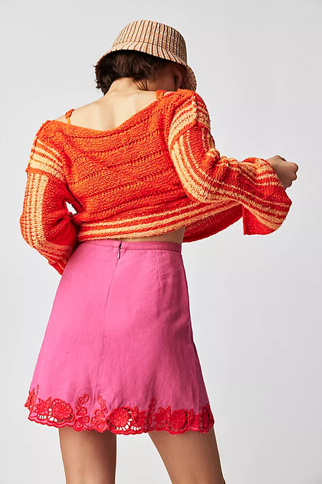 Margaret Linen Skirt Magenta & Red