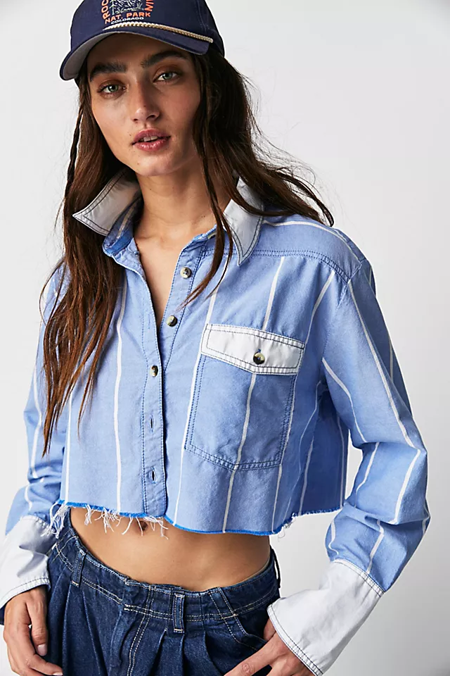 Tricia Fix Reworked Manchester Crop Top Blue Combo