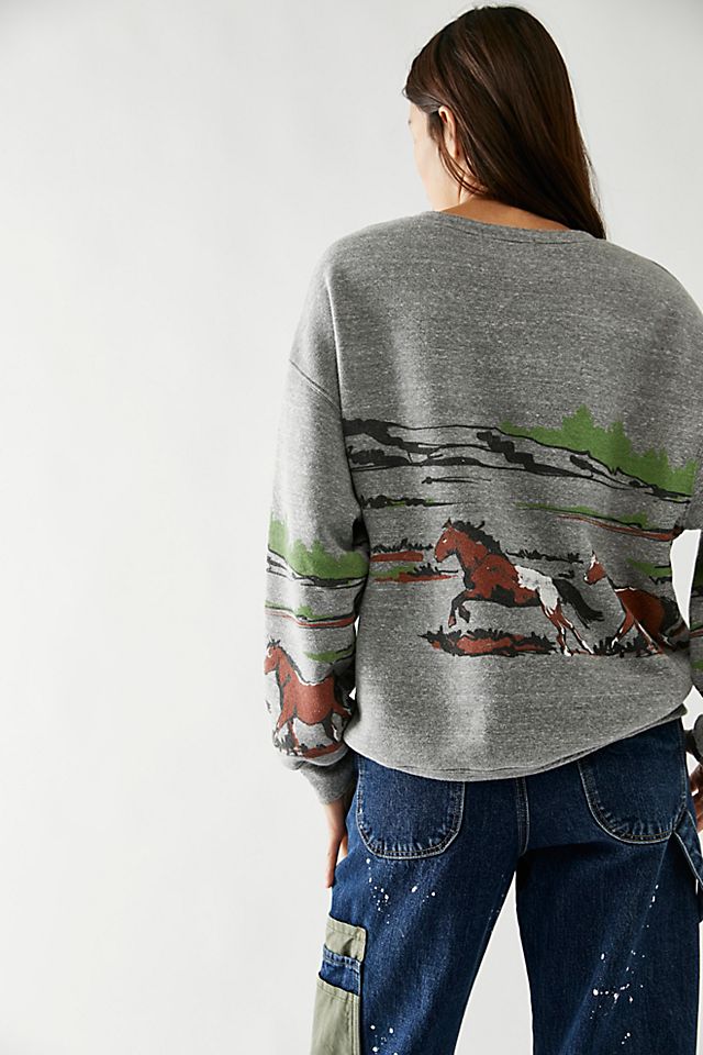 Running Horses Oversized Crewneck Heather Grey