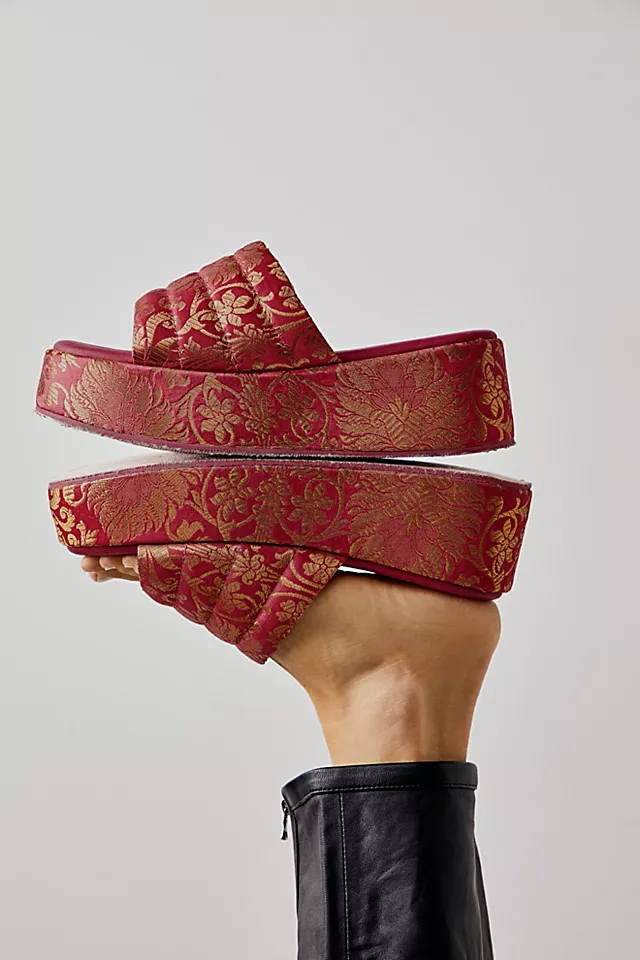 Almost Paradise Brocade Platform Sandals Coral Brocade