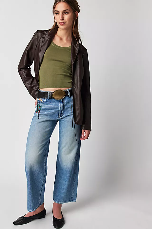 MOTHER The Dodger Embroidered Ankle Jeans Romaine Calm