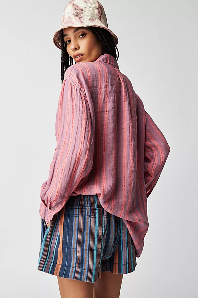 CP Shades Ruffle Linen Top Guava