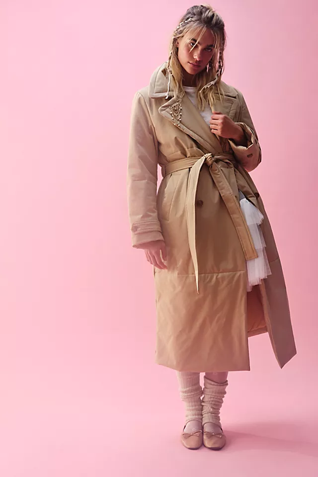 City Slicker Puffer Trench Jacket Sand Dunes