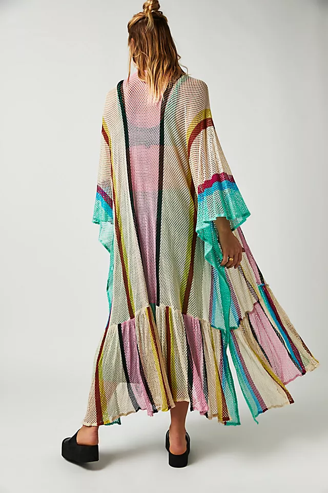 Sea Vista Stripe Ruffle Kimono Multi