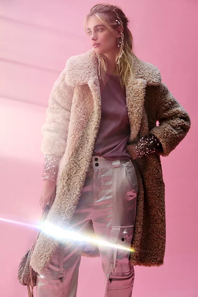 Katrina Belted Faux Fur Coat Biscuit