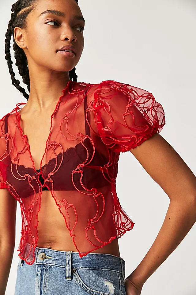 Casa Chilli Applique Shirt Red