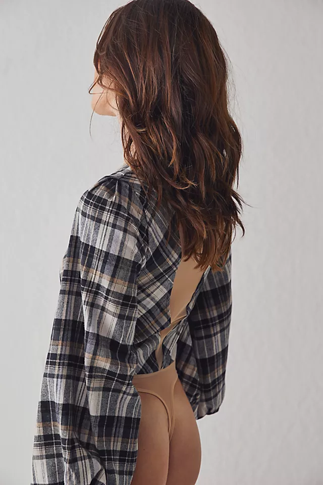 Frankie Flannel Bodysuit Buff Plaid
