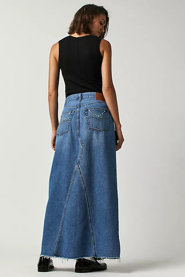 Anna Sui Embroidered Denim Skirt Denim