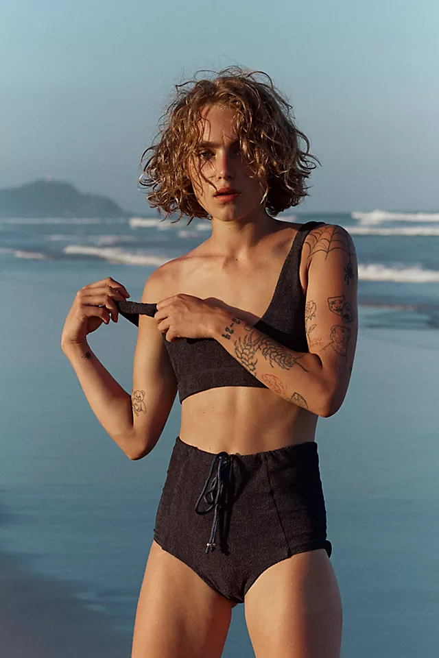 Resin Obsidian Textured High-Waist Surf Bottoms Denim