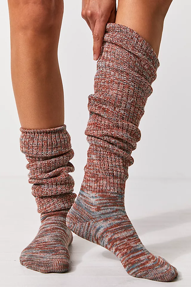 Bulky Knit Over-The-Knee Socks Dusty Aqua / Rust Heather