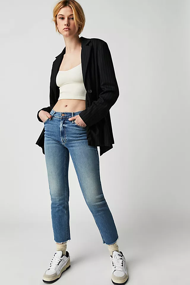 MOTHER Mid-Rise Dazzler Ankle Fray Jeans Riding The Cliffside